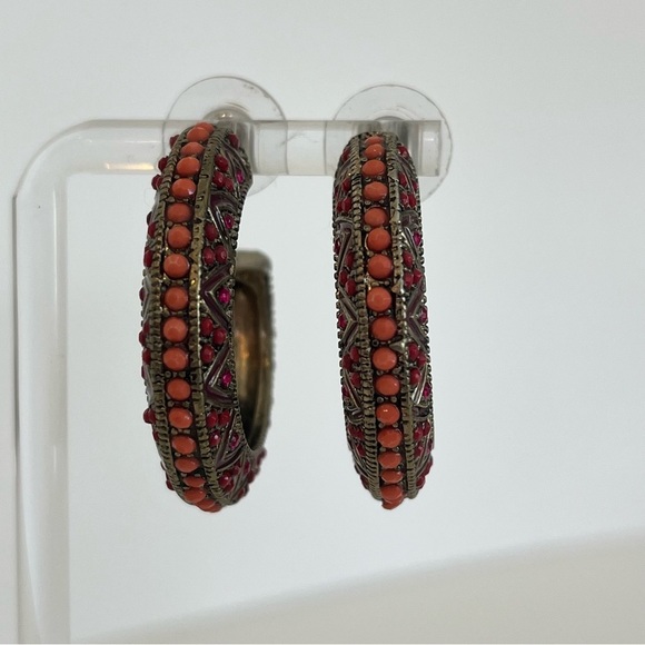 Vintage Coral and Bright Pink Hoop Earrings - Picture 4 of 5